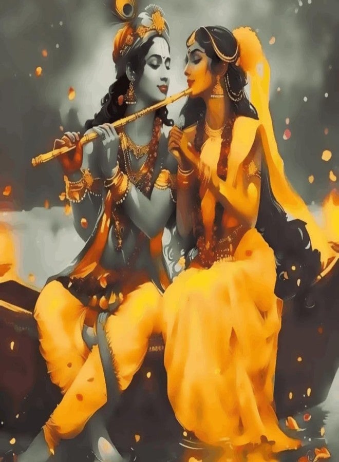 مجموعة رسم كريشنا بالأرقام من PaintWaint - قماش مطبوع للرسم مقاس 35 × 40 سم - 24 لون أكريليك - مجموعة رسم يدوية للكبار - رسم رادها كريشنا بالأرقام - مجموعة رسم بالأرقام للكبار - مجموعة رسم بالأرقام من الهند (إطار MDF، PW18) - Image 1